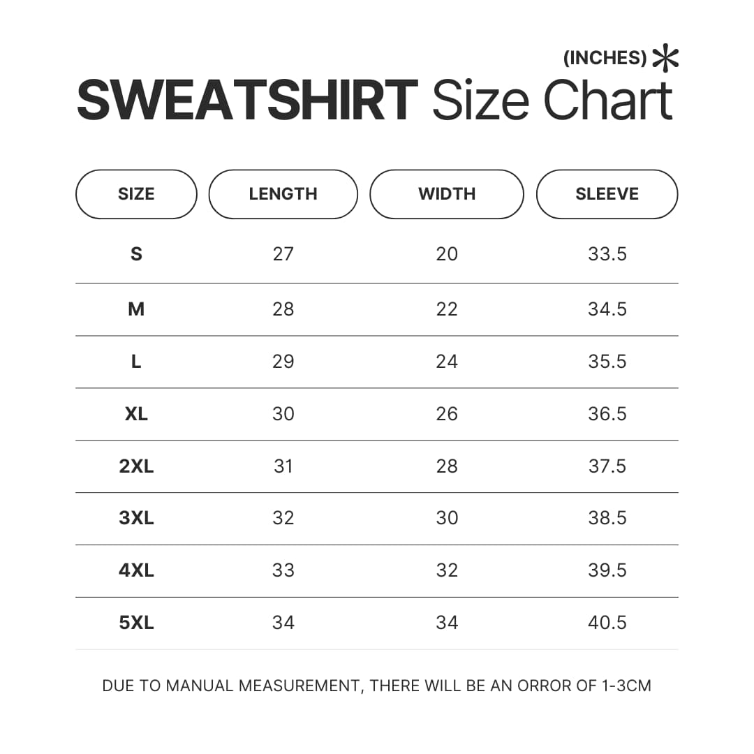 Sweatshirt Size Chart - Risk Of Rain 2 Merch